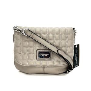 Tignanello Lady Q Quilted Flap Crossbody Dove Gray Leather Chain Bag New NWT